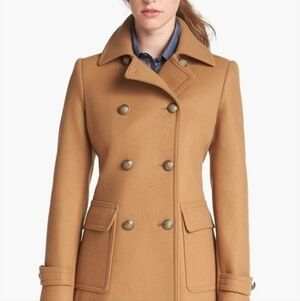 Kristen Blake Wool Blend Skirted Pea Coat Camel Brown Tan Sz 16